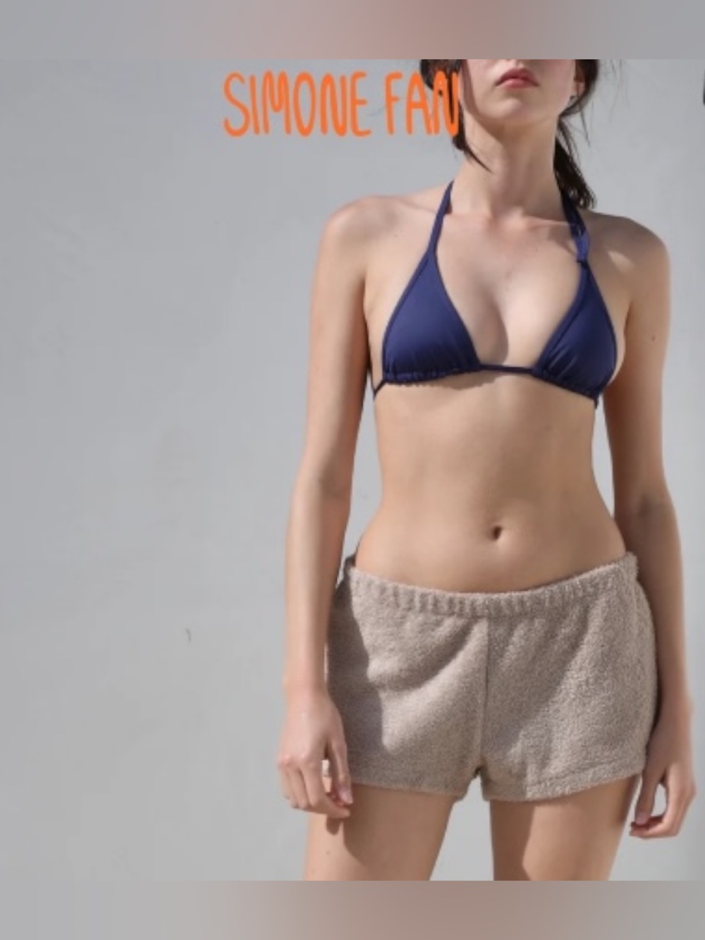 Simone Fan Mini Terry Shorts M Mushroom Beige Lounge Beach Pull On NWT